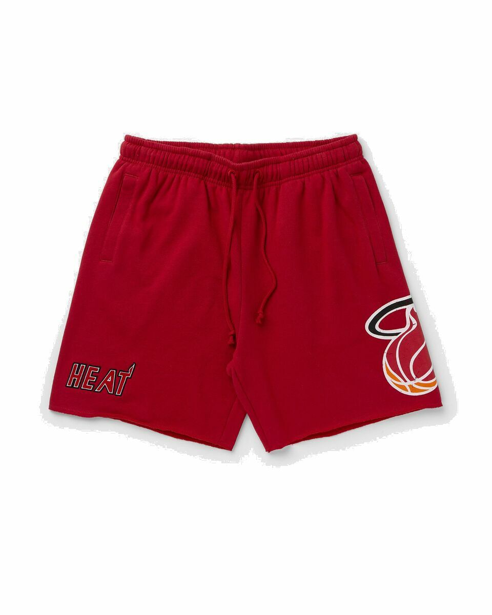 Photo: Mitchell & Ness Nba Postgame Fleece Shorts Vintage Logo Miami Heat Red - Mens - Sport & Team Shorts