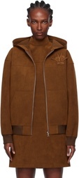 AO Yes Brown Hooded Faux-Suede Jacket