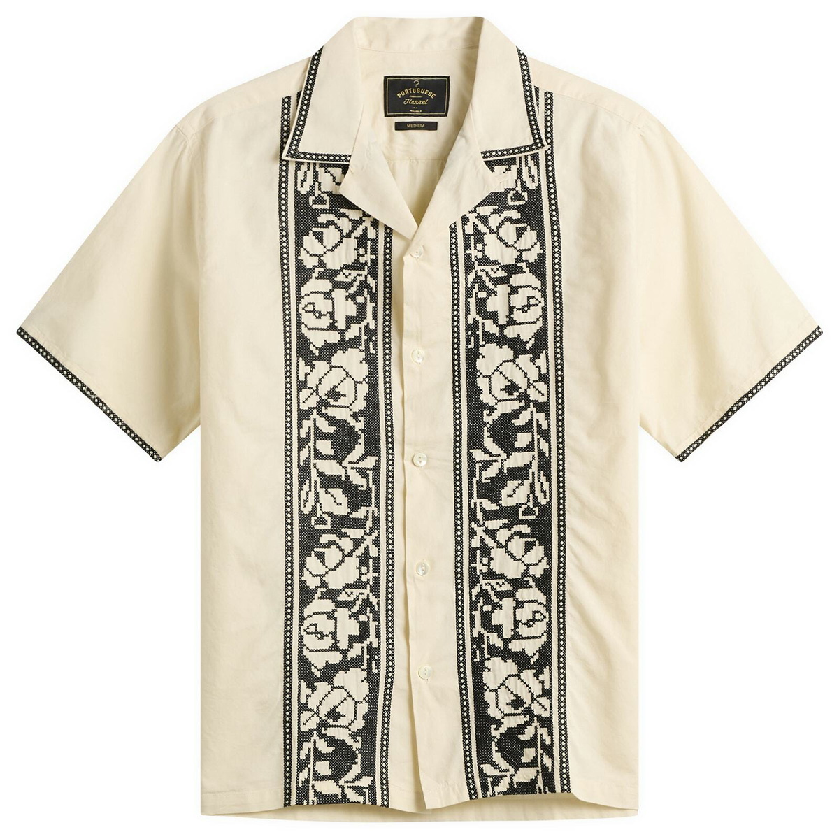 Portuguese Flannel Men's Cross Stitch Vacation Shirt in Ecru