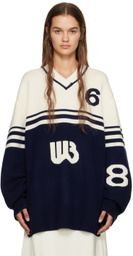 Wales Bonner Off-White & Navy Intarsia Sweater