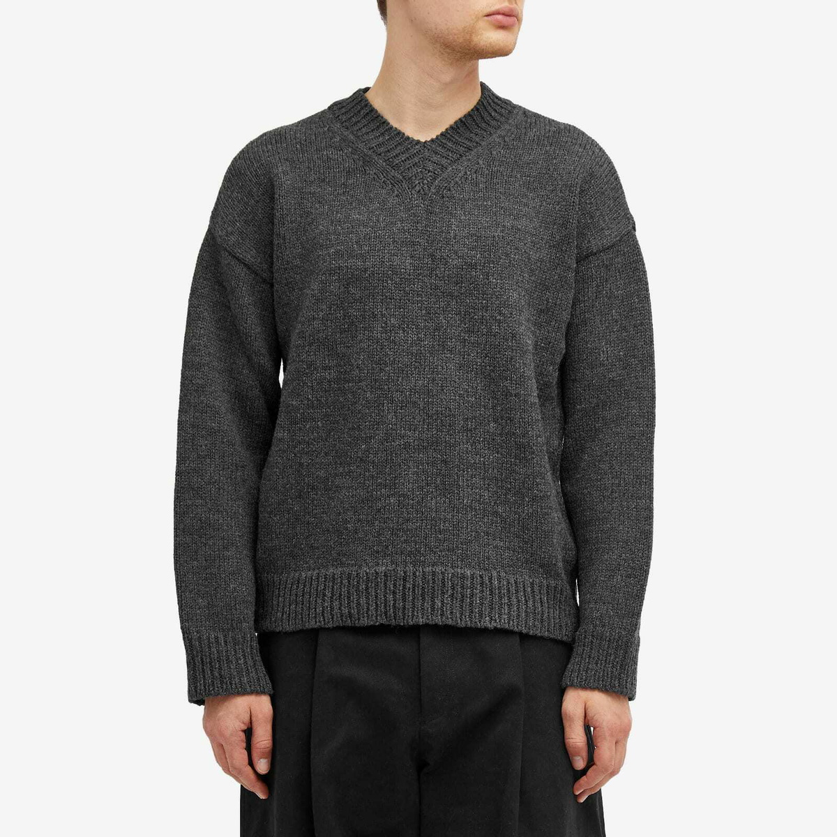 Our Legacy Men's Sonar V Neck Knit Sweat in Ash Melange Stately Wool