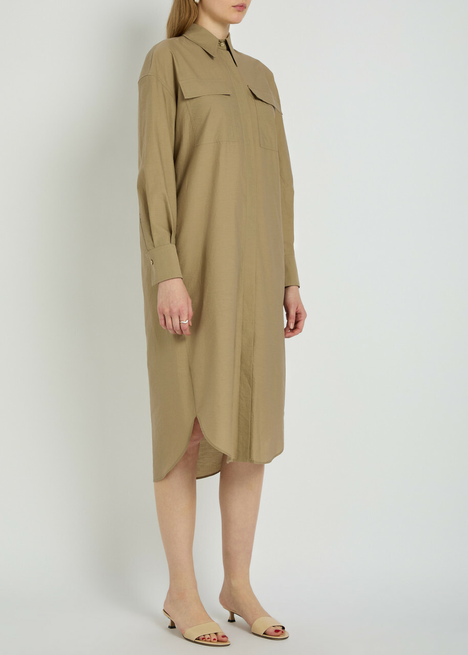 Brunello Cucinelli Crinkled Cotton-blend Midi Shirt Dress Beige