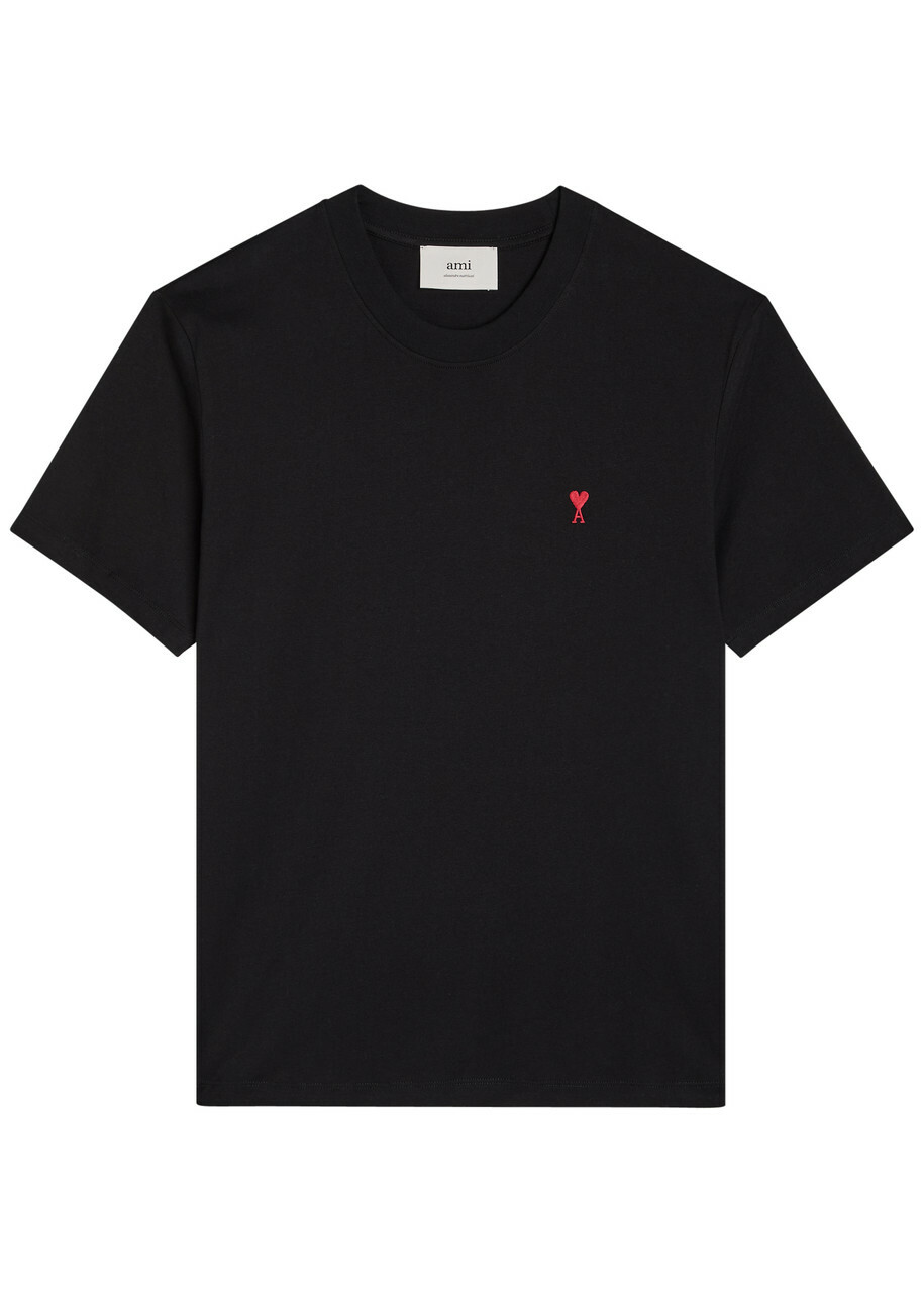 Ami Paris Logo-embroidered Cotton T-shirt Black