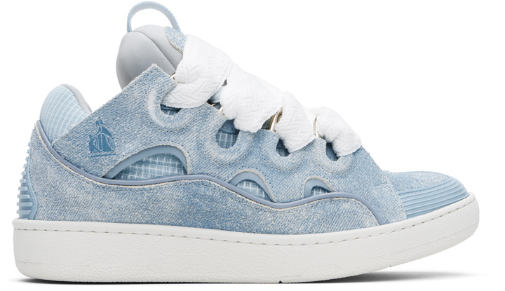 Photo: Lanvin Blue Curb Denim-Effect Leather Sneakers
