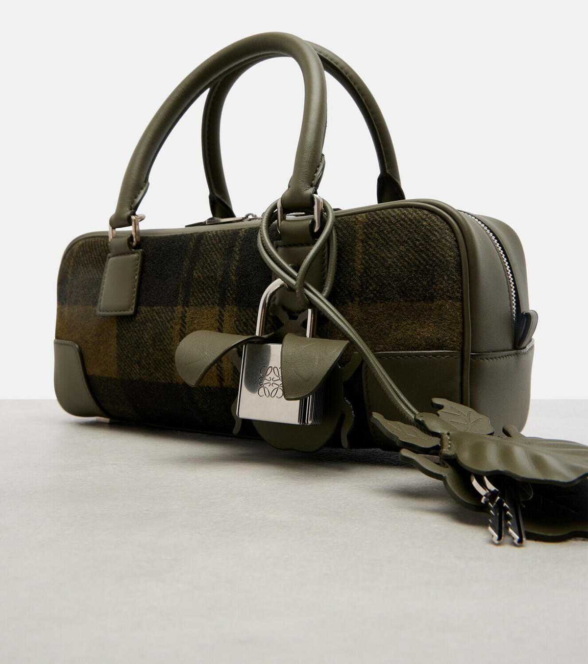 Loewe Amazona 23 leather-trimmed tartan tote bag