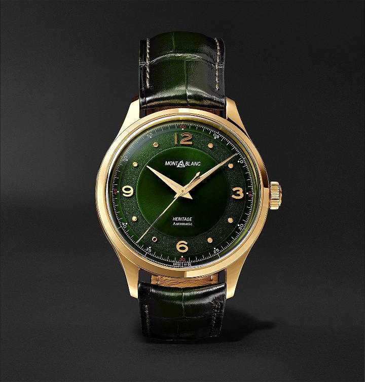 Photo: Montblanc - Heritage Automatic 40mm 18-Karat Gold and Alligator Watch, Ref. No. 126464 - Green
