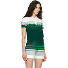 Casablanca White & Green Boucle Stripe Short Sleeve Polo