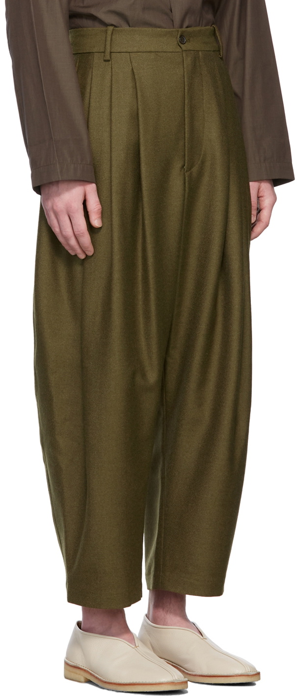 Hed Mayner Khaki Wool 8 Pleat Trousers Hed Mayner