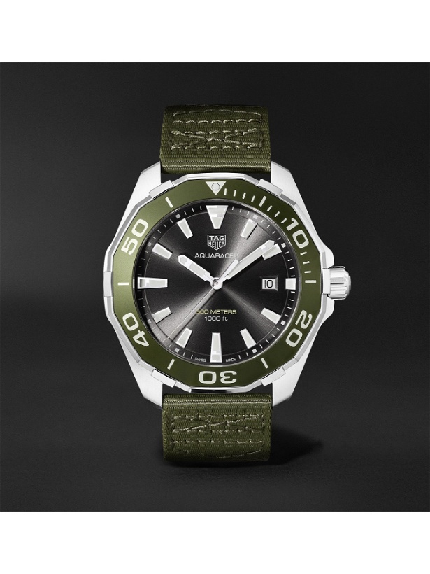 Photo: TAG Heuer - Aquaracer 43mm Stainless Steel and NATO Webbing Watch, Ref. No. WAY101L.FC8222 - Green