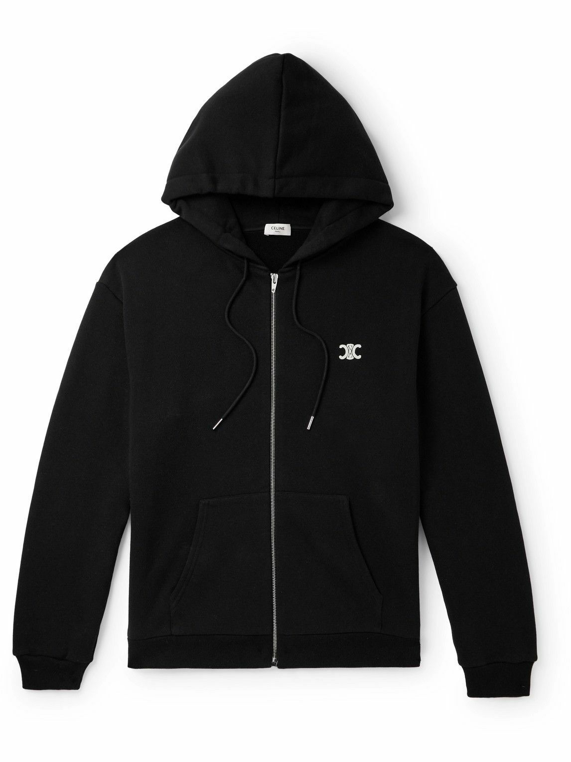 CELINE - Logo-Embroidered Cotton and Cashmere-Blend Zip-Up Hoodie