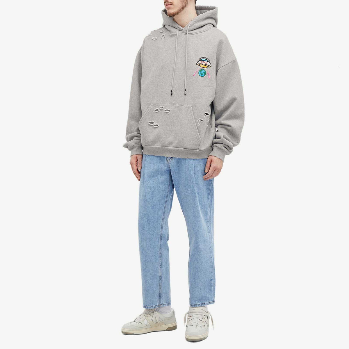 Members of the Rage Men's Distressed UFO Hoody in Heather Grey