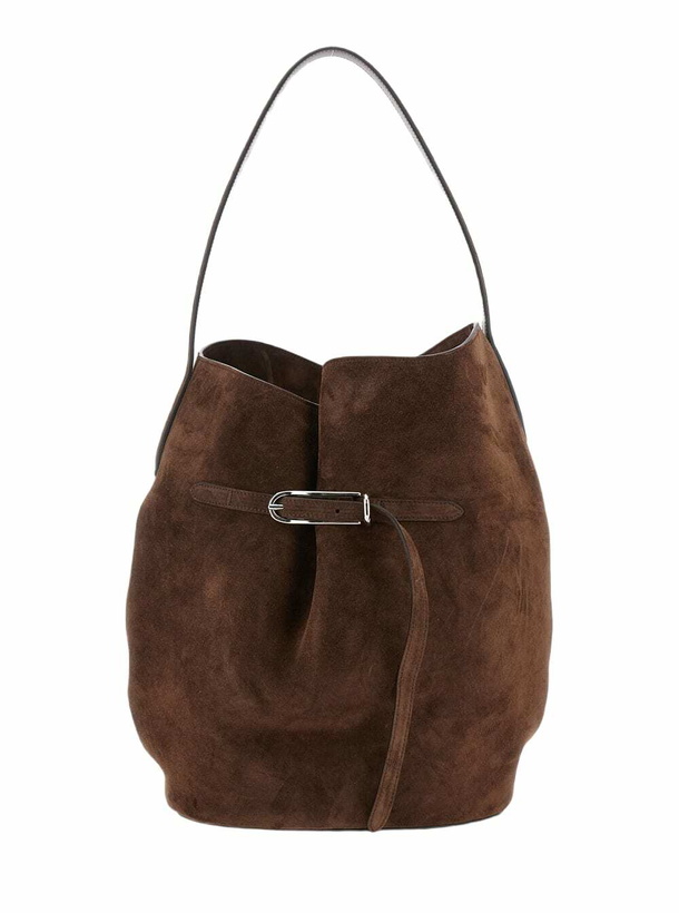 Photo: Little Liffner belted Bucket Brown Shoulder Bag With Belt On The Front In Suede Woman