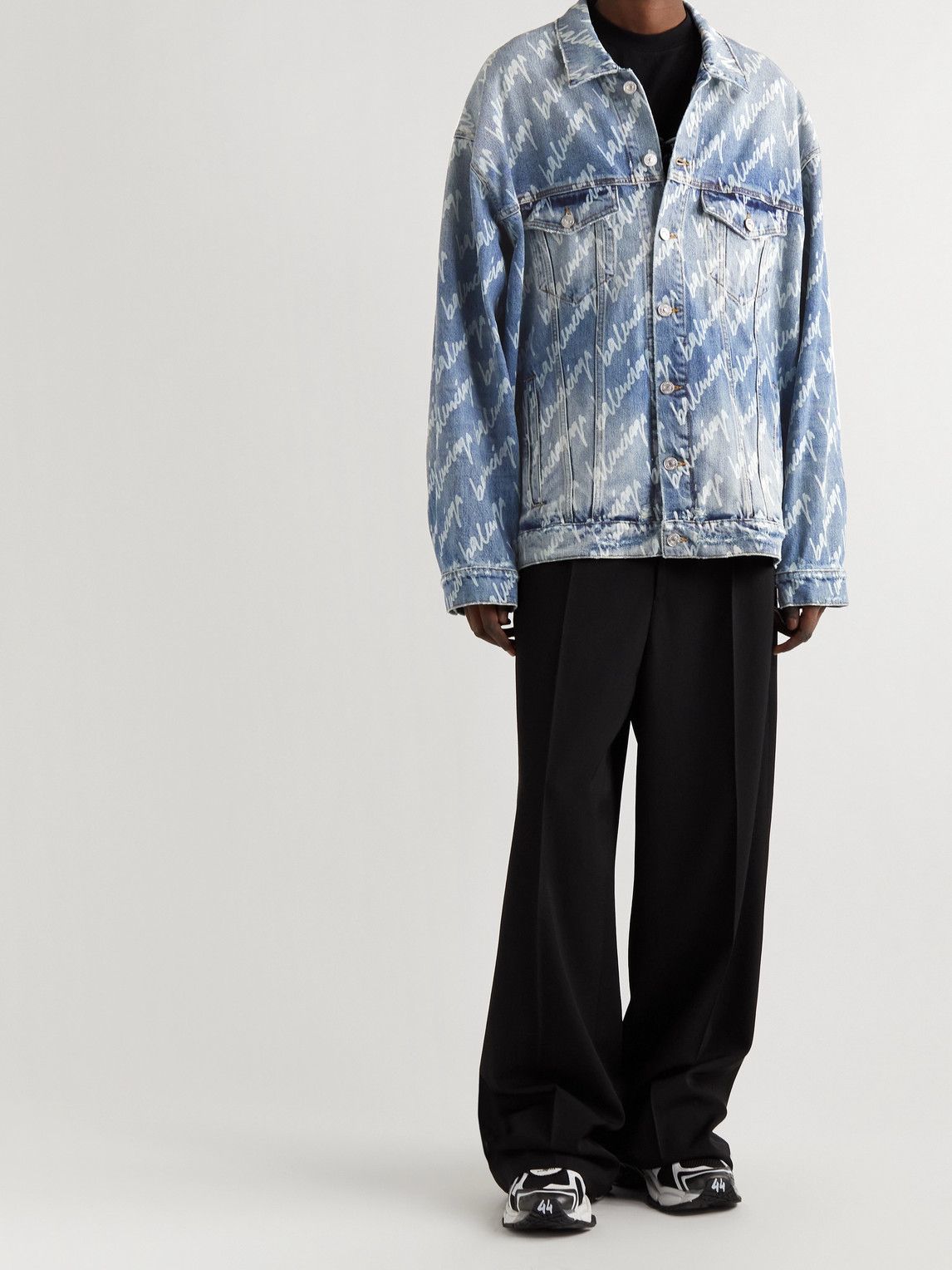 Balenciaga - Oversized Logo-Print Denim Jacket - Blue Balenciaga