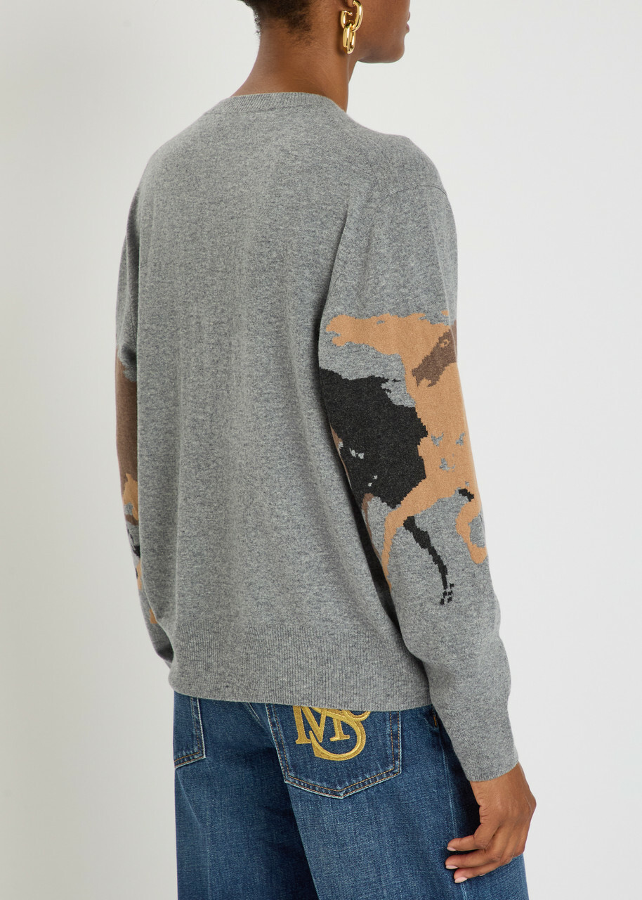 Stella Mccartney Racing Horses Intarsia Wool Jumper Grey