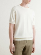 J MUESER - Knitted Cotton T-Shirt - Neutrals