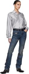 AARON ESH Gray Silk Military Shirt