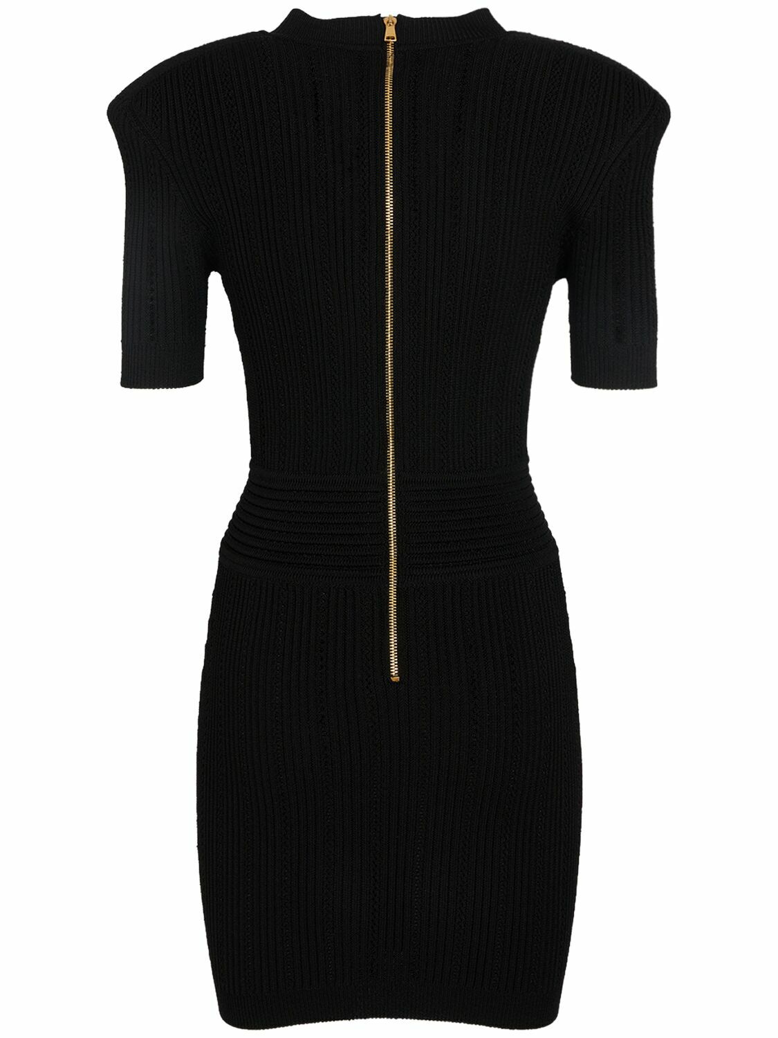 BALMAIN - Short Sleeve V-neck Knit Mini Dress Balmain