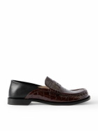 LOEWE - Campo Collapsible-Heel Croc-Effect Leather Loafers - Brown