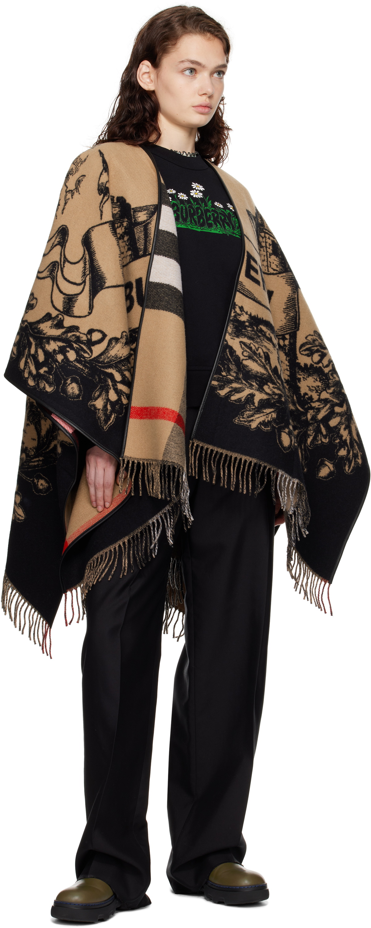 Burberry Beige & Black EKD Check Wool Reversible Cape Burberry