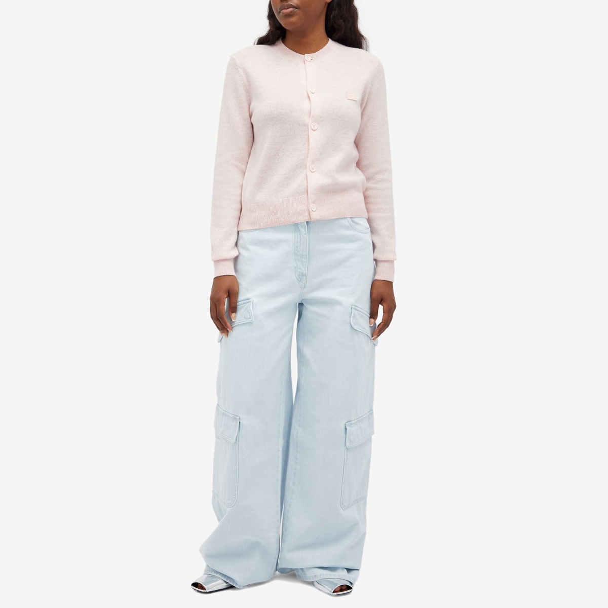デニム・ジーパン VERSACE LIGHT BLUE DENIM CARGO JEANS Versace Women's Denim Cargo Pants in Light Blue Ice Versace