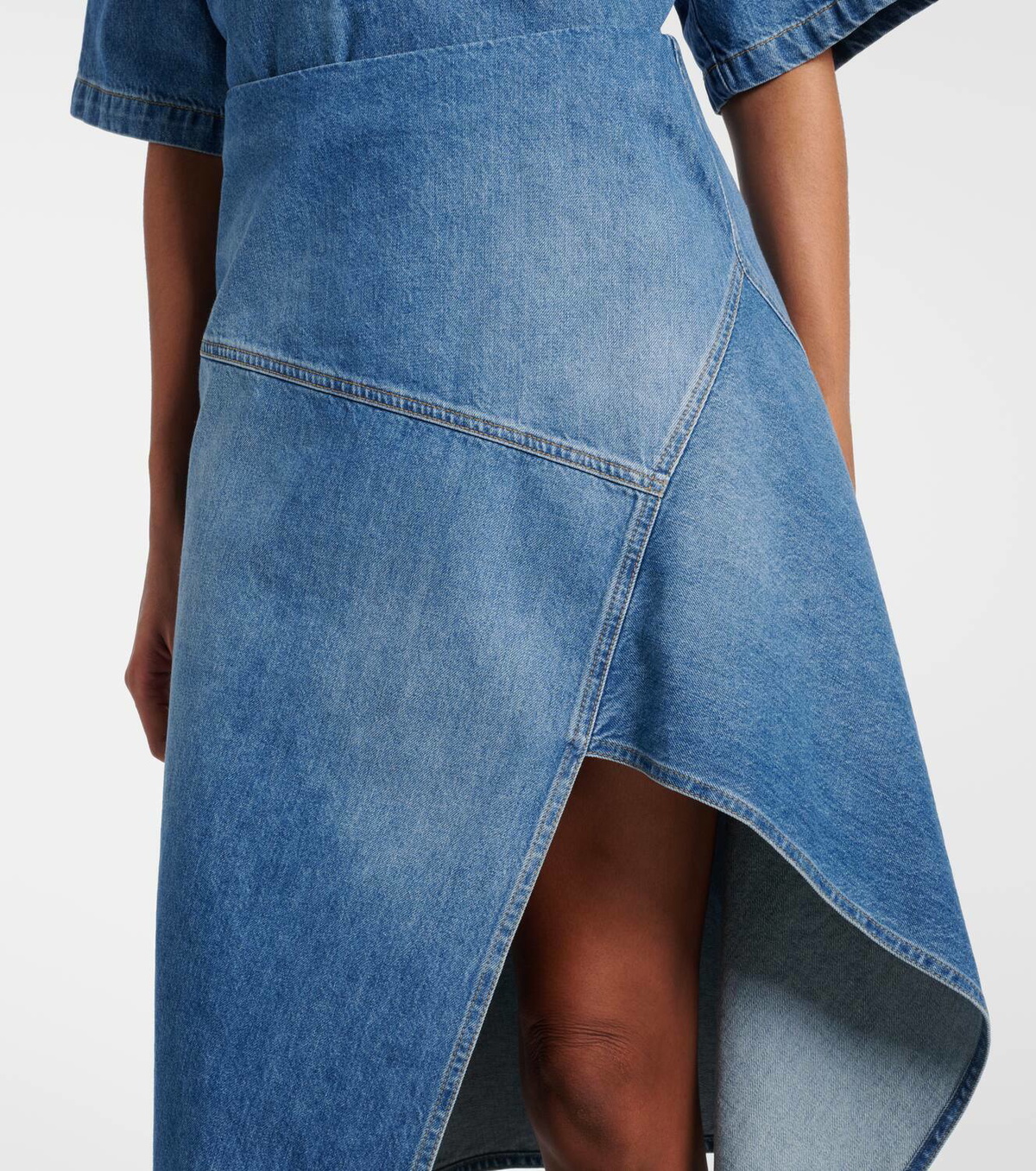 Plan C Asymmetric denim midi skirt