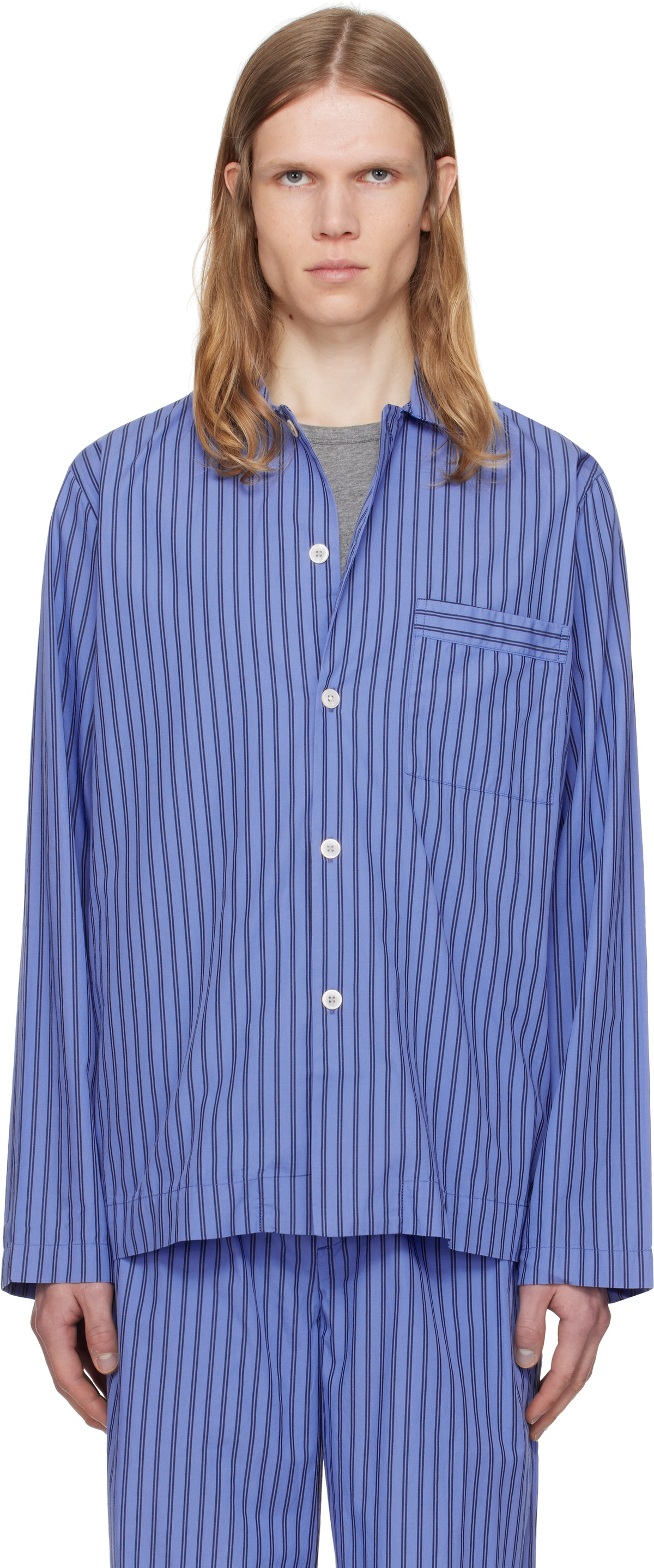 TEKLA 　Brown Blue　パジャマ Tekla Blue & Brown Oversized Pyjama Shirt Tekla Fabrics