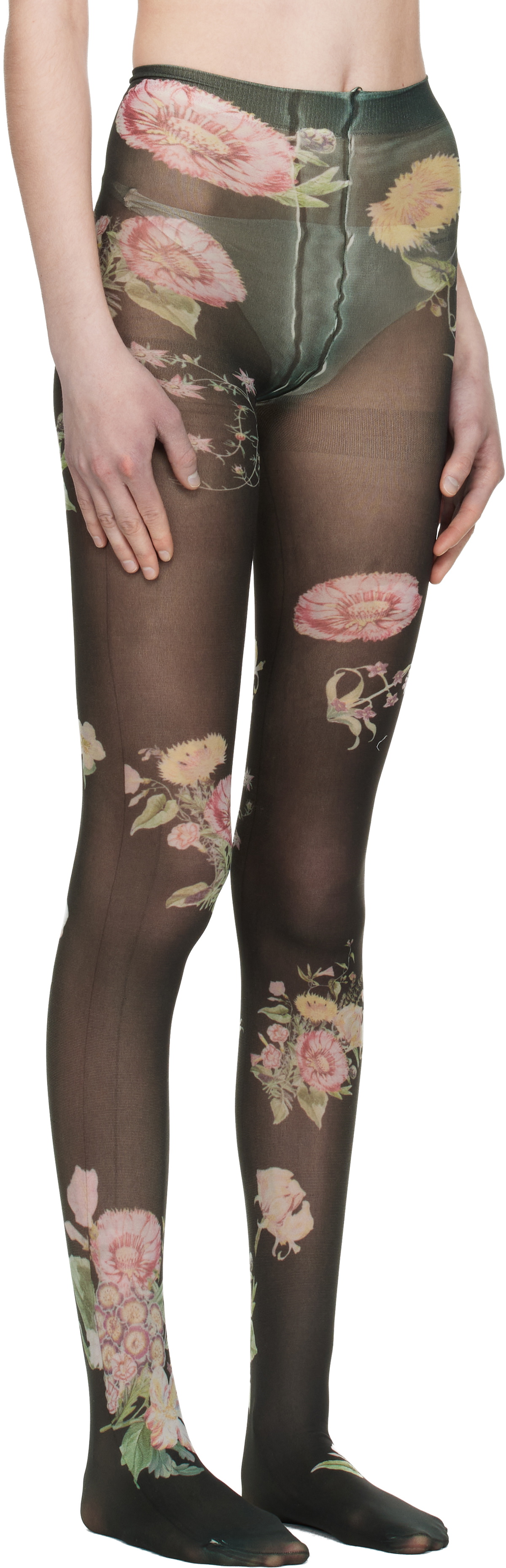 OPEN YY Black Floral Tights