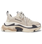 Balenciaga - Triple S Mesh, Nubuck and Leather Sneakers - Neutrals