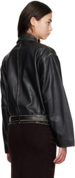 St. Agni Black Brushed Belted Leather Jacket