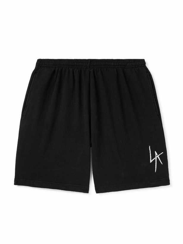 Photo: Local Authority LA - LA Slash Straight-Leg Logo-Embroidered Cotton-Jersey Shorts - Black