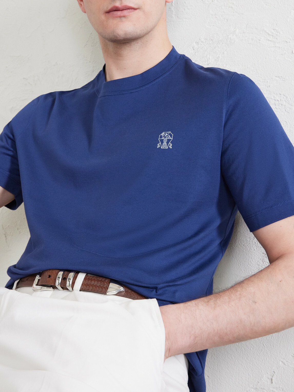 Brunello Cucinelli - Layered Logo-Print Cotton-Jersey T-Shirt - Blue