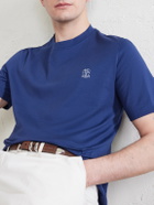Brunello Cucinelli - Layered Logo-Print Cotton-Jersey T-Shirt - Blue
