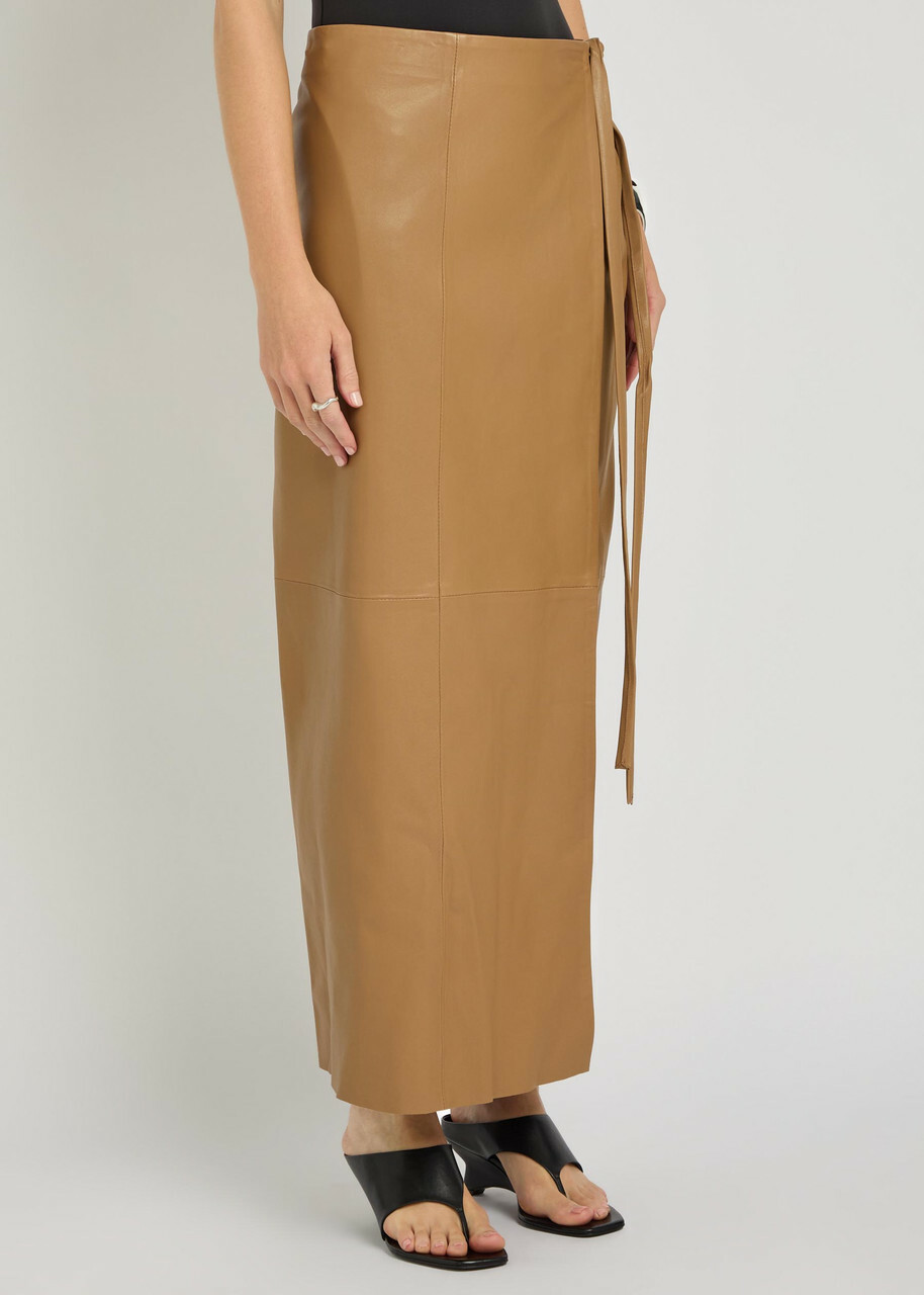 Nour Hammour Leather Maxi Wrap Skirt Light Brown