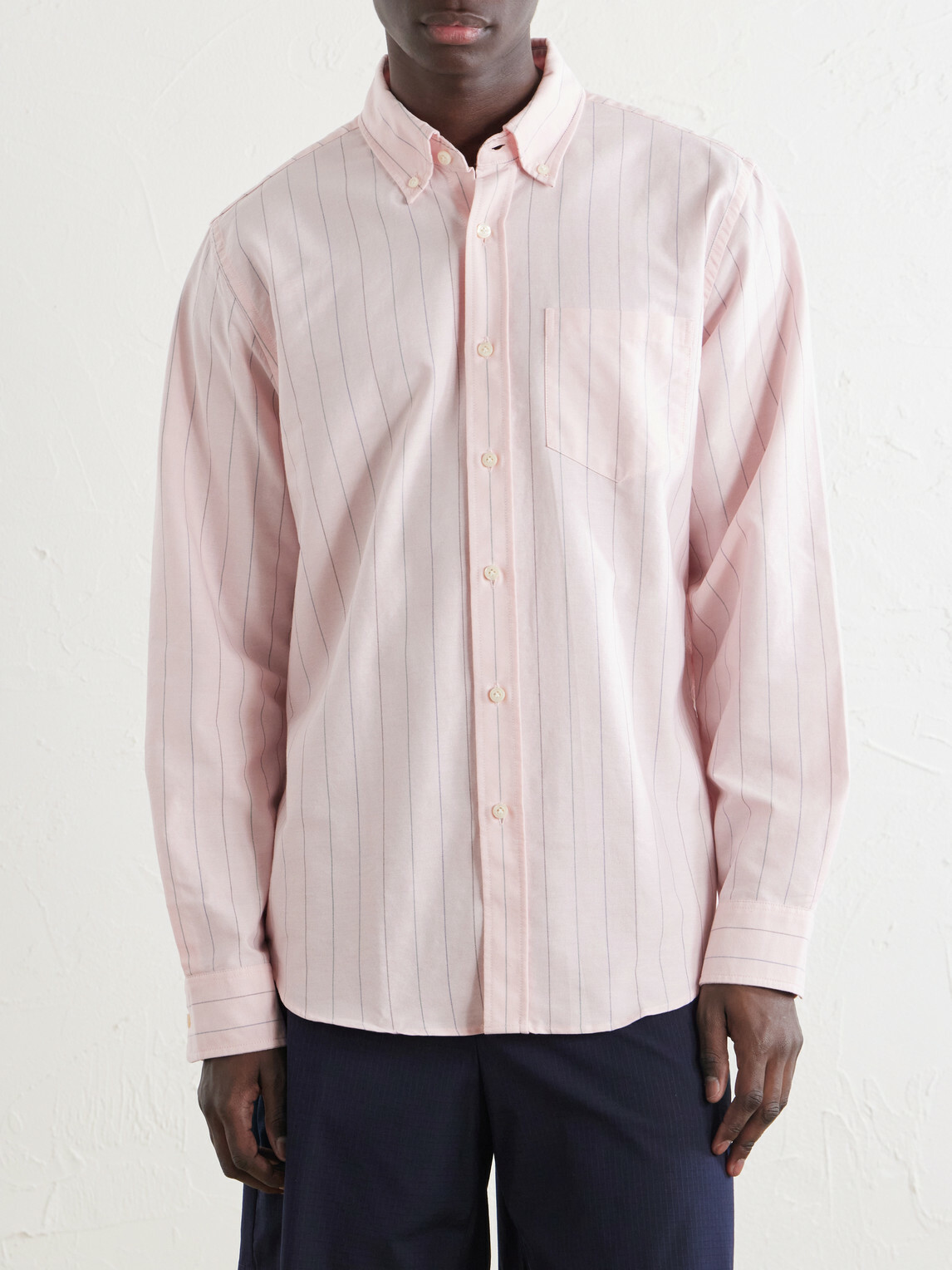 Noah - Button-Down Collar Striped Cotton Oxford Shirt - Pink
