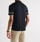 Brioni - Striped Wool and Silk-Blend Polo Shirt - Blue