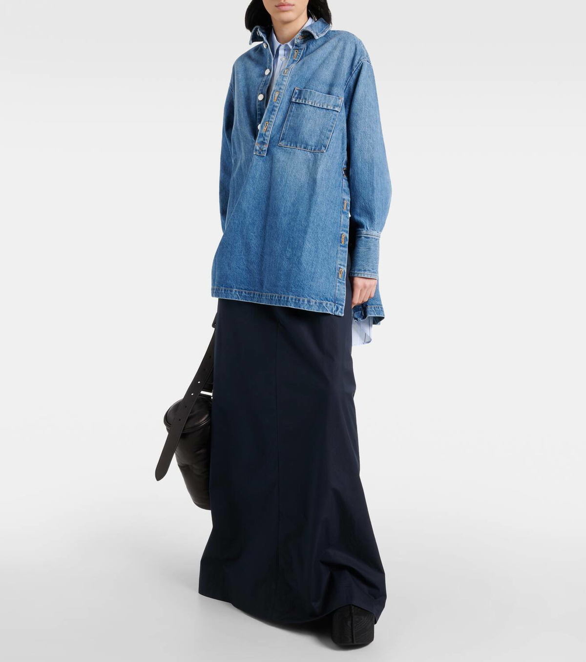Plan C Oversized denim polo shirt