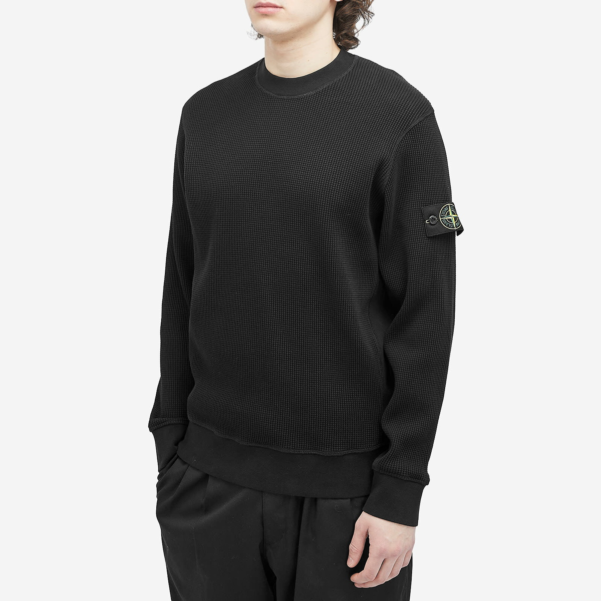 Stone Island Men's Waffle Crew Neck Sweatshirt in Black Stone Island