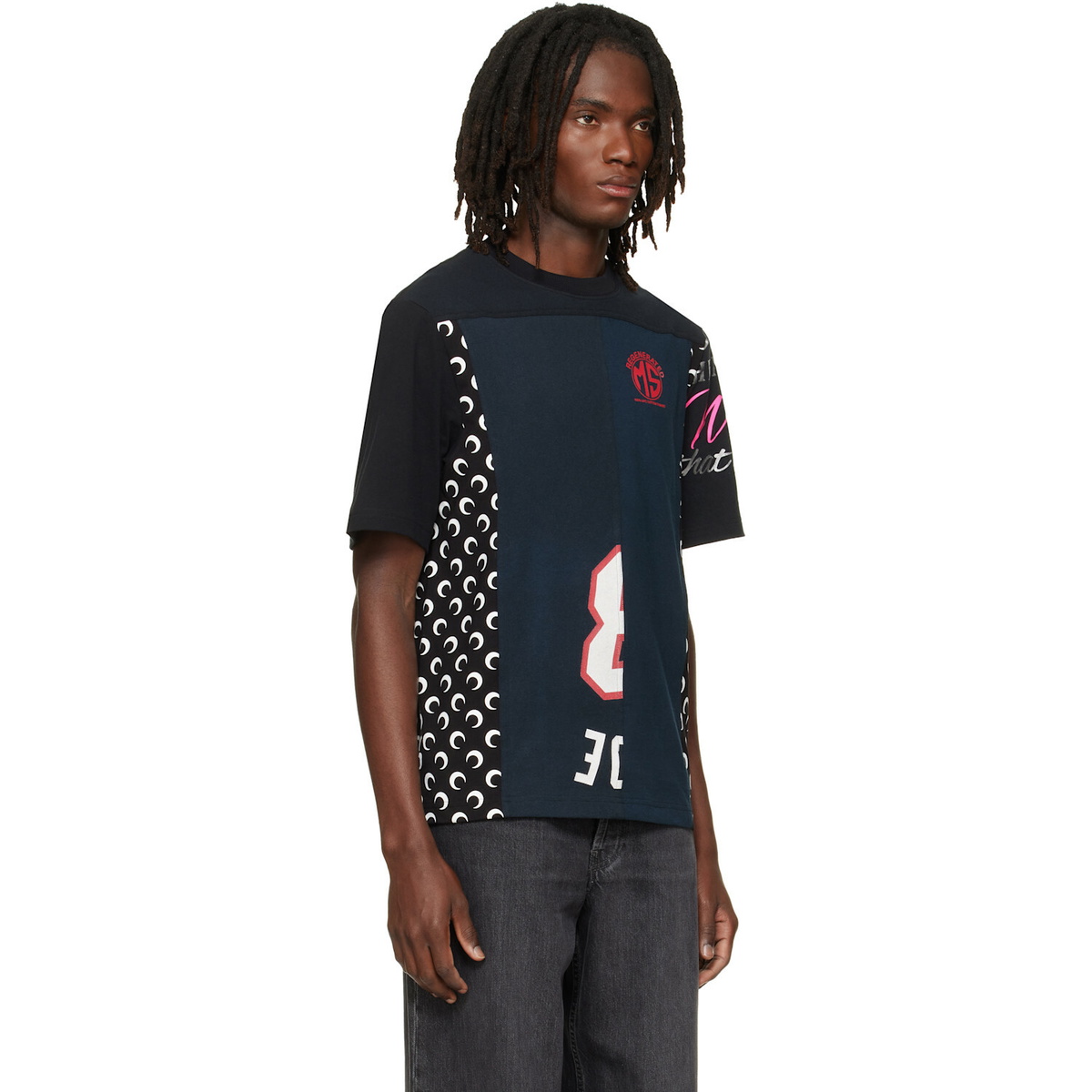 Marine Serre Black Regenerated Graphic Jersey Crewneck T-shirt