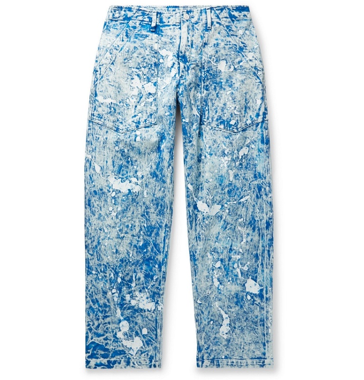 Photo: Monitaly - Paint-Splattered Tie-Dyed Denim Jeans - Blue