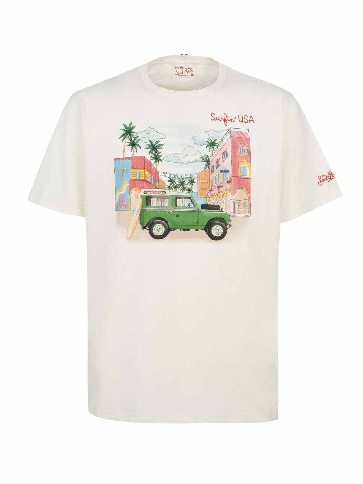 MC2 Saint Barth Man Cotton T-shirt With Placed Print And Surfinusa Embroidery