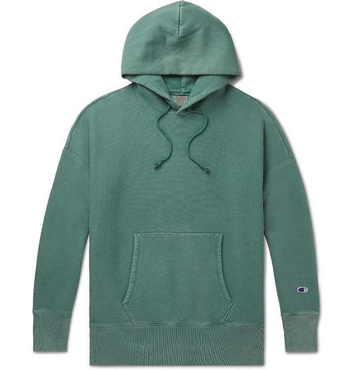 Photo: CHAMPION - Logo-Embroidered Fleece-Back Cotton-Blend Jersey Hoodie - Green
