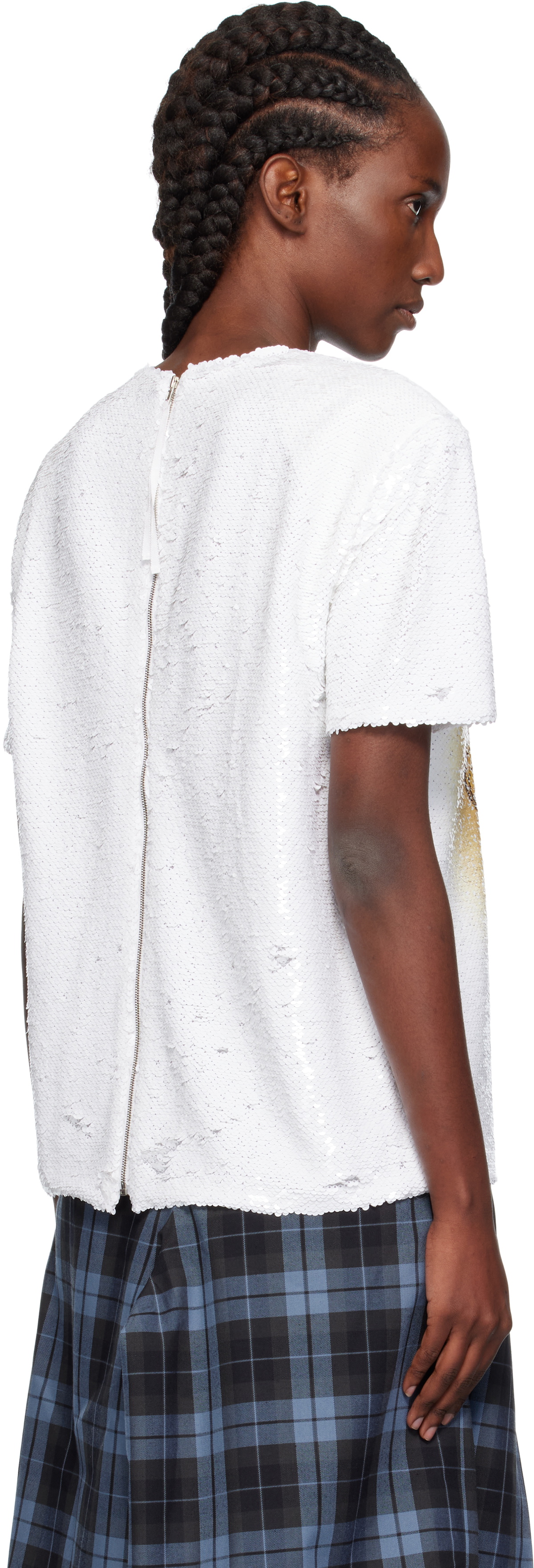 Pushbutton White Crying Girl Sequin T-shirt