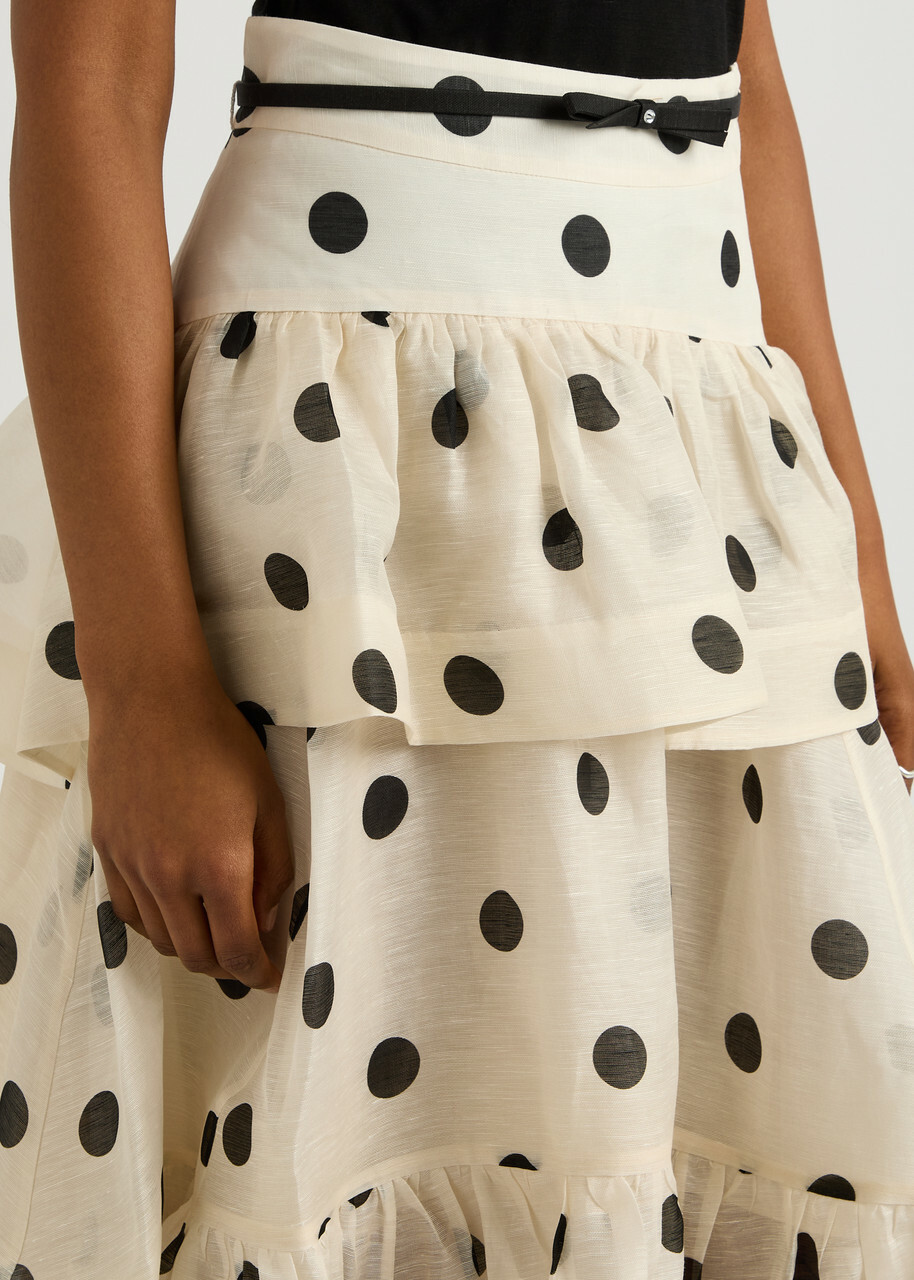 Zimmermann Crush Belted Polka dot Linen-blend Midi Skirt