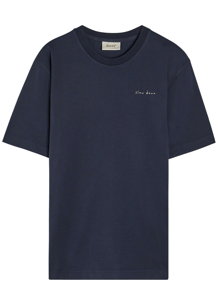 Forét Embroidered Cotton T-shirt Navy