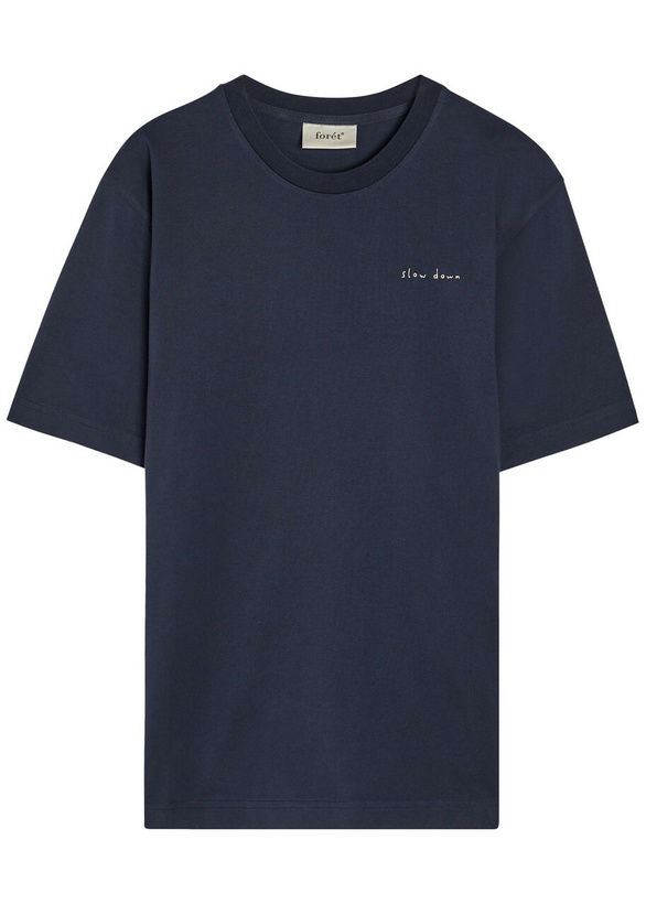 Photo: Forét Embroidered Cotton T-shirt Navy