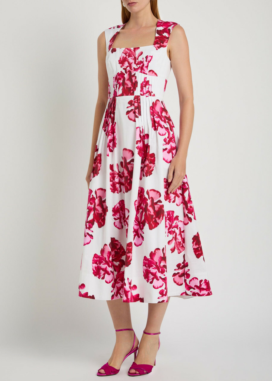 Rebecca Vallance Damask Floral-print Stretch Cotton-poplin Midi Dress Multicoloured