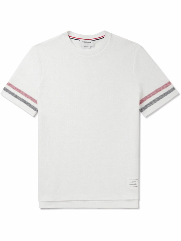 Photo: Thom Browne - Striped Cotton-Piqué T-Shirt - White
