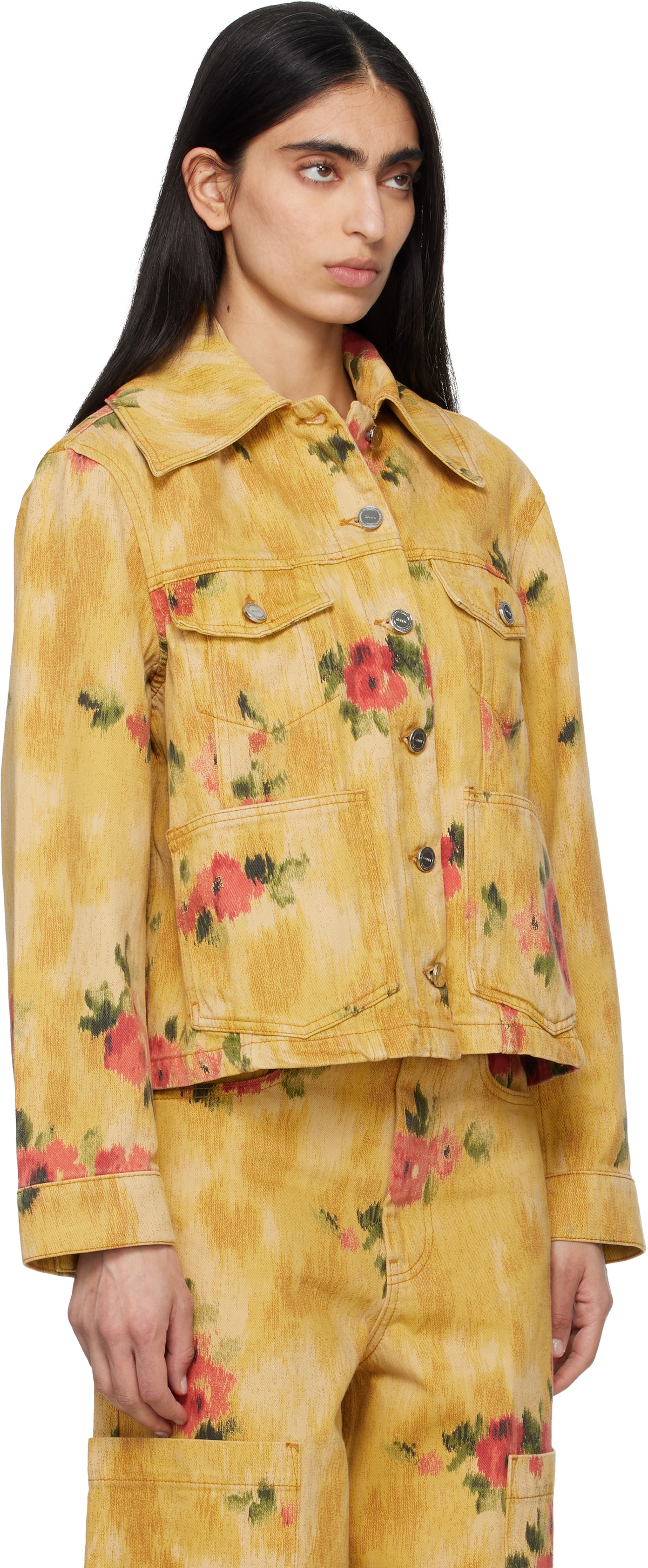 GANNI Yellow Printed Denim Jacket