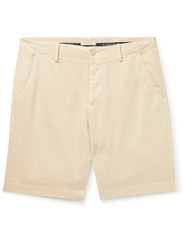 Photo: BOGLIOLI - Herringbone Cotton and Linen-Blend Shorts - Neutrals