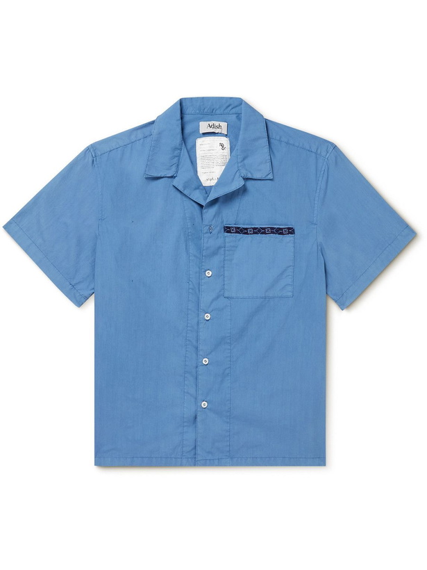 Photo: Adish - Camp-Collar Embroidered Garment-Dyed Cotton-Poplin Shirt - Blue